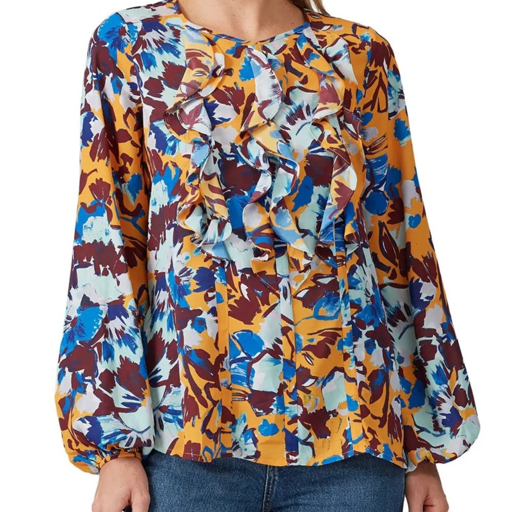 Prabal Gurung Collective Ochre Floral Ruffle Front Blouse